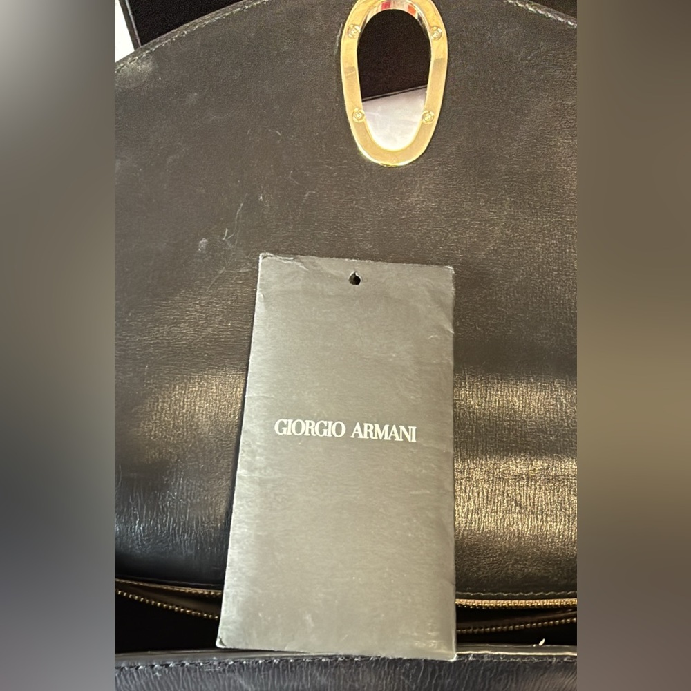 Giorgio Armani Black Leather Briefcase with Gold Accents - Picture 3 of 8
